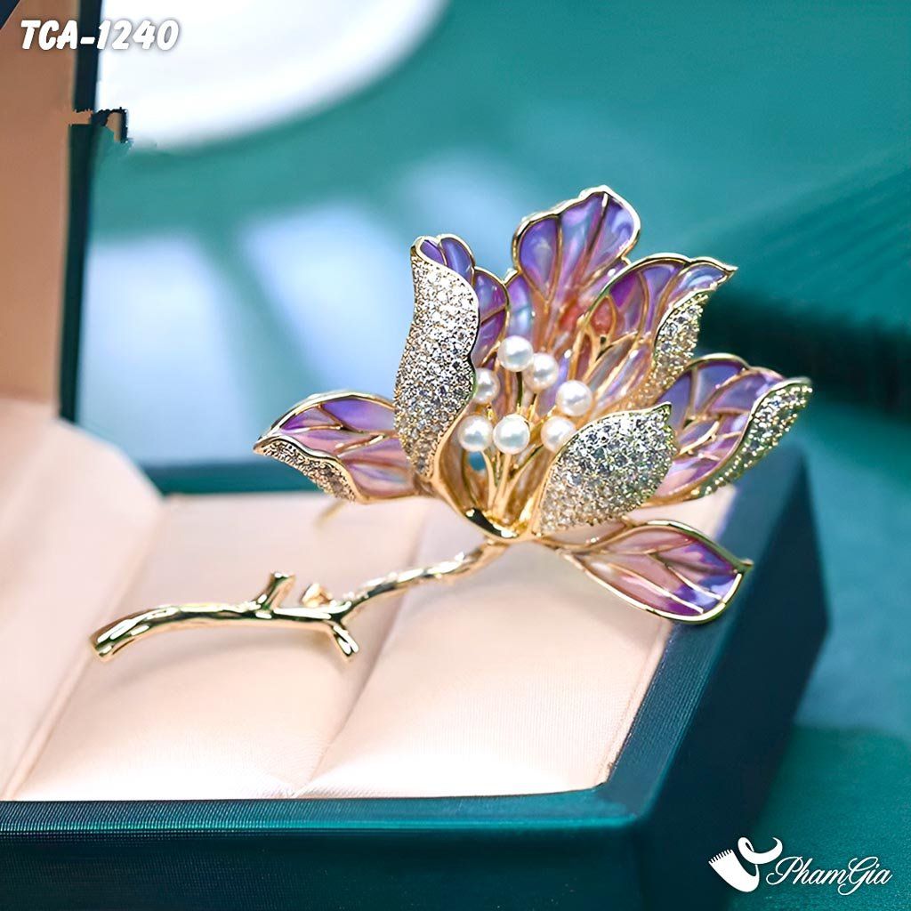 Ghim Cài Áo Hoa Tulip Mini Đính Đá Pha Lê