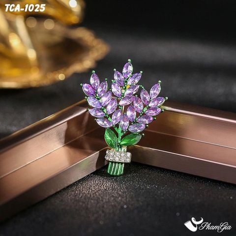 Góc Thẳng Ghim Cài Áo Hoa Oải Hương Đính Đá Pha Lê Tím Tinh Tế