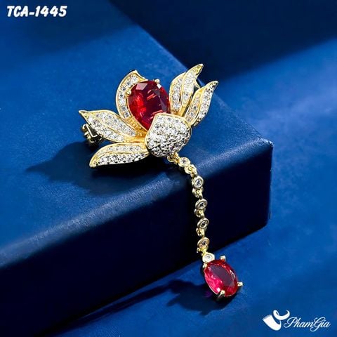 Ghim Cài Áo Hoa Sen Đính Đá Hồng Ngọc Sang Trọng