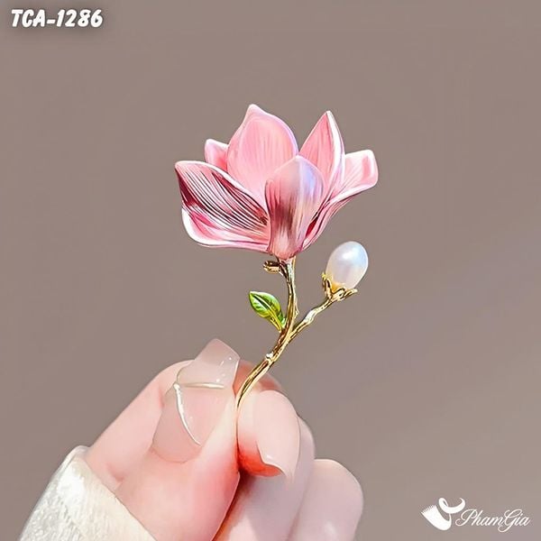Ghim Cài Áo Hoa Mộc Lan Hồng Đính Ngọc Thanh Lịch (TCA1286)