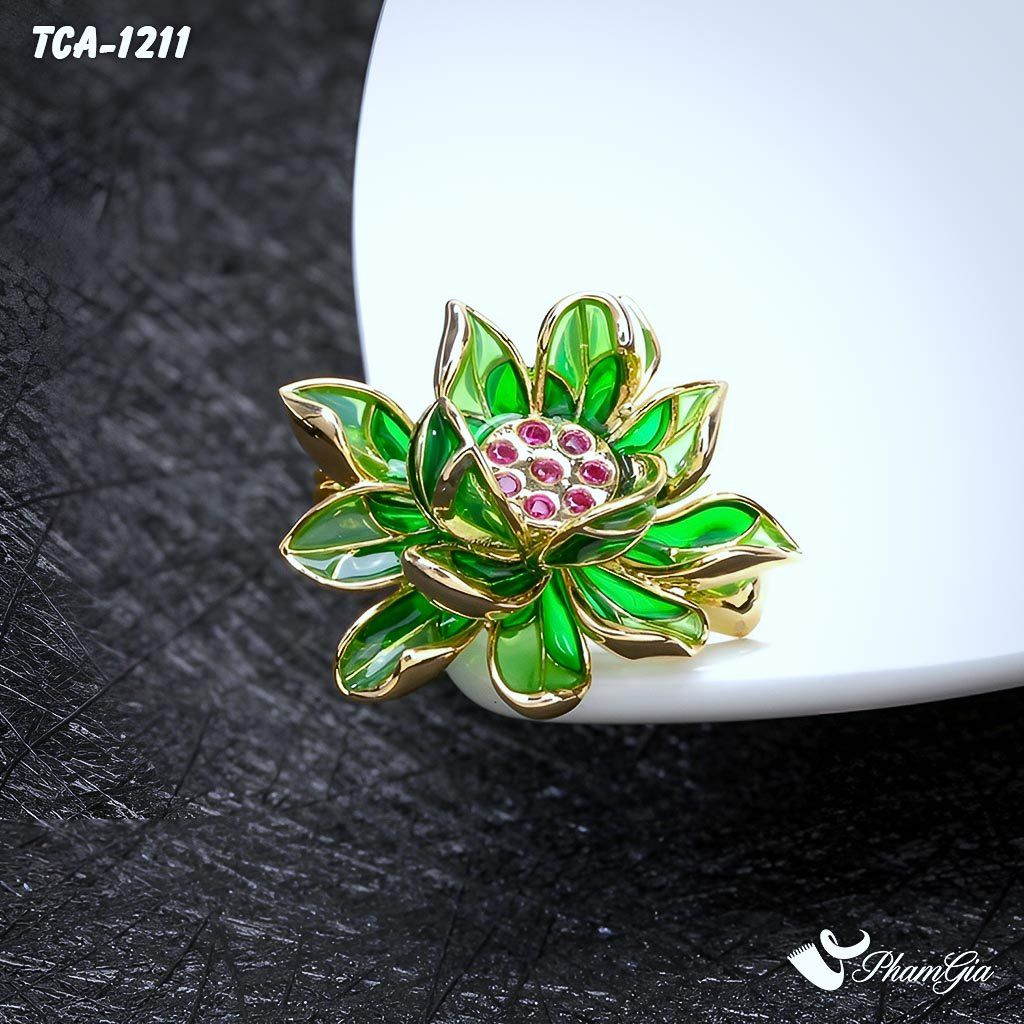 Ghim Cài Áo Hoa Sen Xanh Tráng Men Tinh Tế