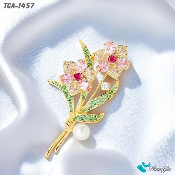Ghim Cài Áo Hoa Thủy Tiên Hồng Đính Đá Pha Lê Trang Nhã (TCA1457)