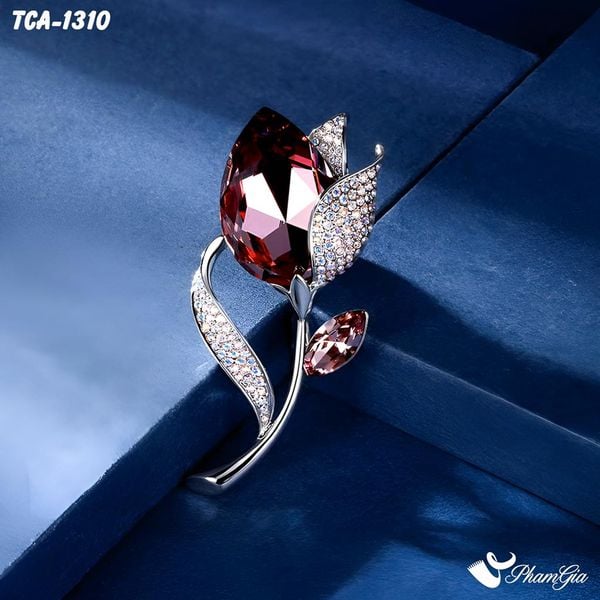 Ghim Cài Áo Hoa Tulip Đính Đá Pha Lê Tím Sang Trọng (TCA1310)