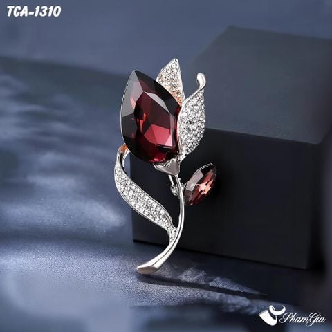Góc Thẳng Ghim Cài Áo Hoa Tulip Đính Đá Pha Lê Tím Sang Trọng