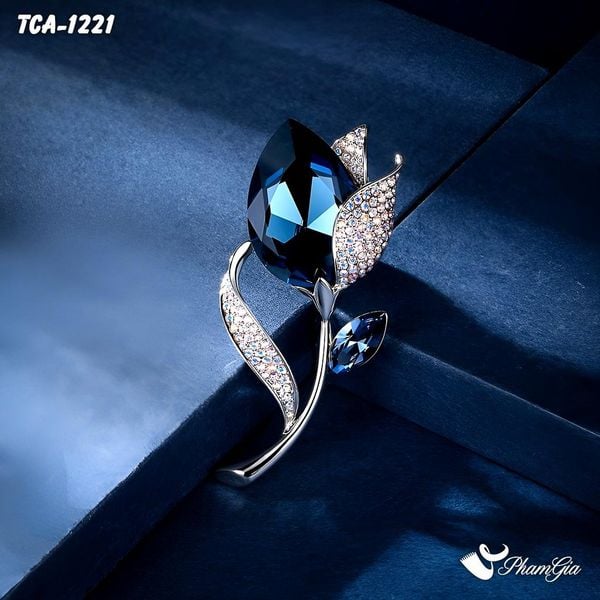 Ghim Cài Áo Hoa Tulip Đính Đá Pha Lê Xanh Sang Trọng (TCA1221)