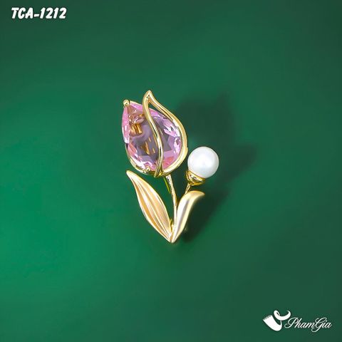 Góc Trên Ghim Cài Áo Hoa Tulip Mini Đính Đá Pha Lê