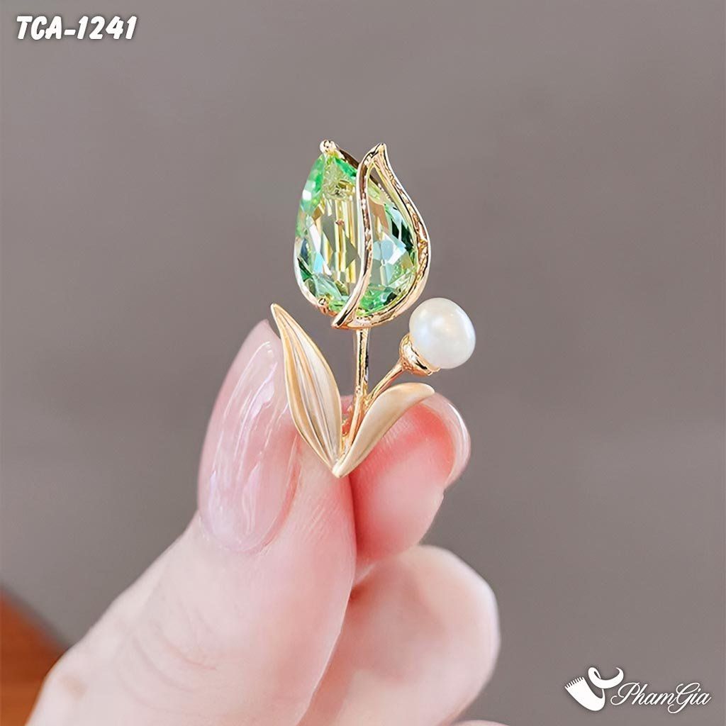 Ghim Cài Áo Hoa Tulip Mini Đính Đá Pha Lê