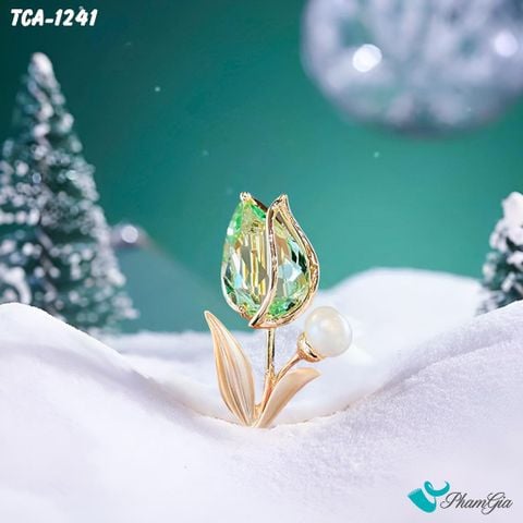 Góc Thẳng Ghim Cài Áo Hoa Tulip Mini Đính Đá Pha Lê