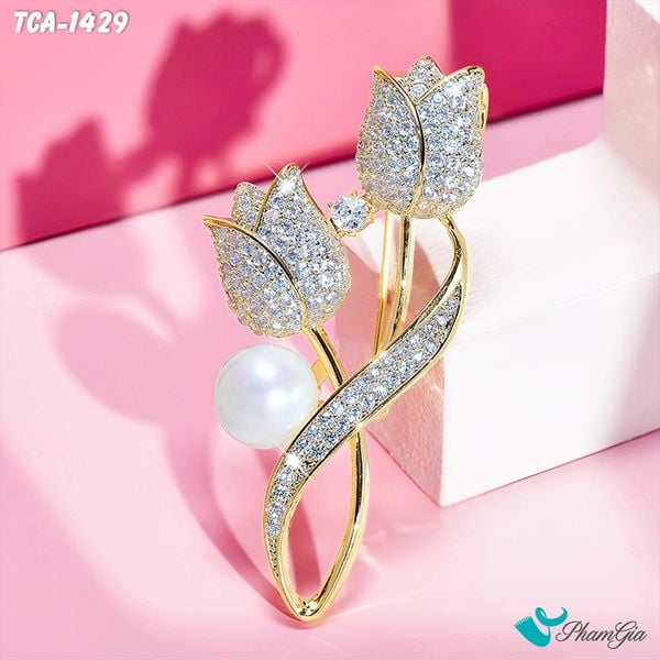Ghim Cài Áo Hoa Tulip Vàng Đính Đá Thanh Lịch (TCA1429)