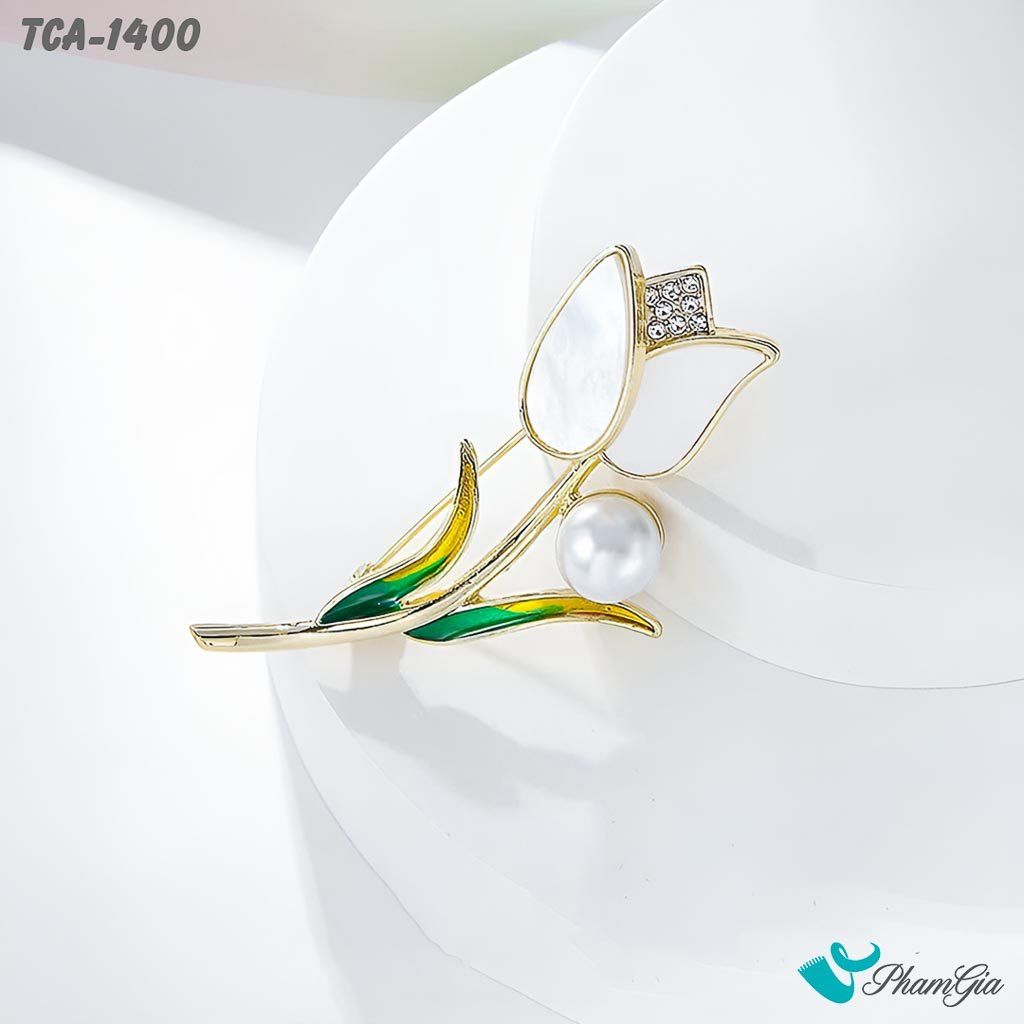 Ghim Cài Áo Hoa Tulip Xà Cừ Đính Ngọc Tinh Tế