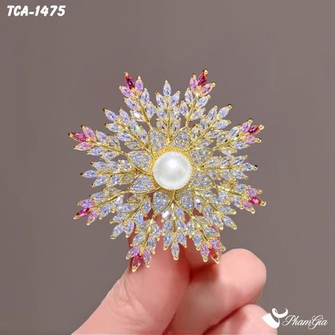 Ghim Cài Áo Hoa Tuyết Đính Đá Pha Lê Ombre Hồng Thanh Lịch (TCA1475)