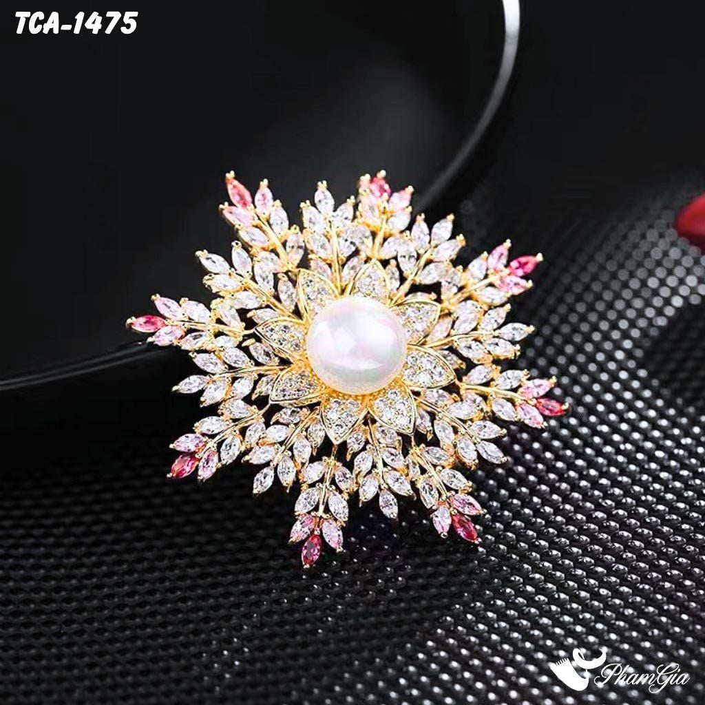 Ghim Cài Áo Hoa Tuyết Đính Đá Pha Lê Ombre Hồng Thanh Lịch (TCA1475)