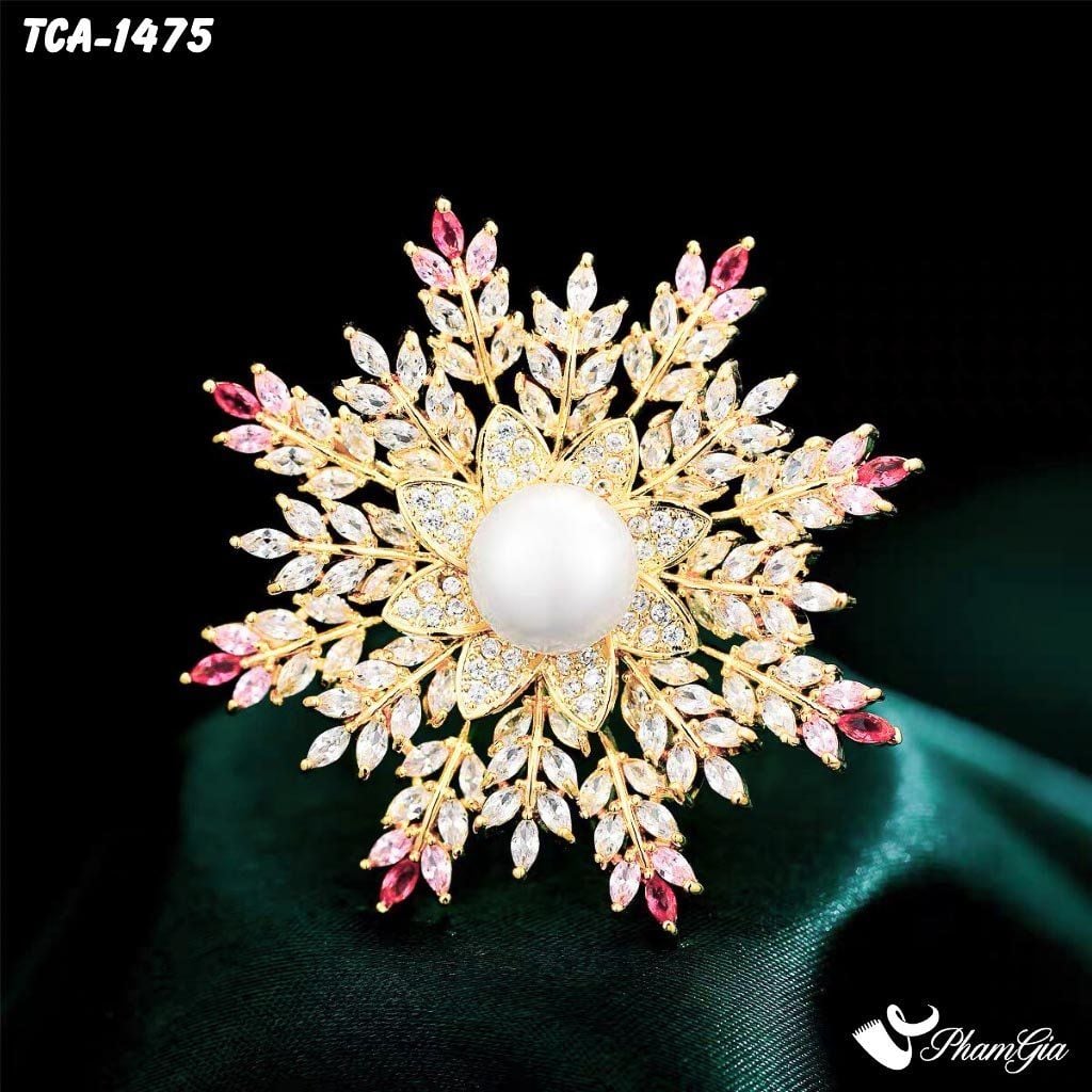 Ghim Cài Áo Hoa Tuyết Đính Đá Pha Lê Ombre Hồng Thanh Lịch (TCA1475)