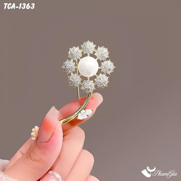 Ghim Cài Áo Hoa Tuyết Đính Đá Thanh Lịch (TCA1363)
