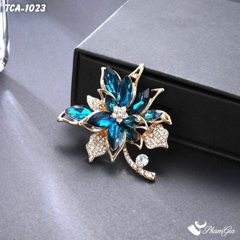 Ghim Cài Áo Lá Hồng Ngọc Đính Đá Pha Lê Xanh Lấp Lánh (TCA1476)