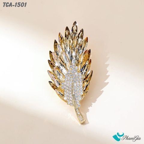 Ghim Cài Áo Lá Vàng Đính Đá Pha Lê Sang Trọng (TCA1501)