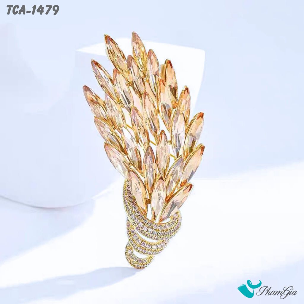 Ghim Cài Áo Lúa Mạch Đính Đá Pha Lê Vàng (TCA1479)