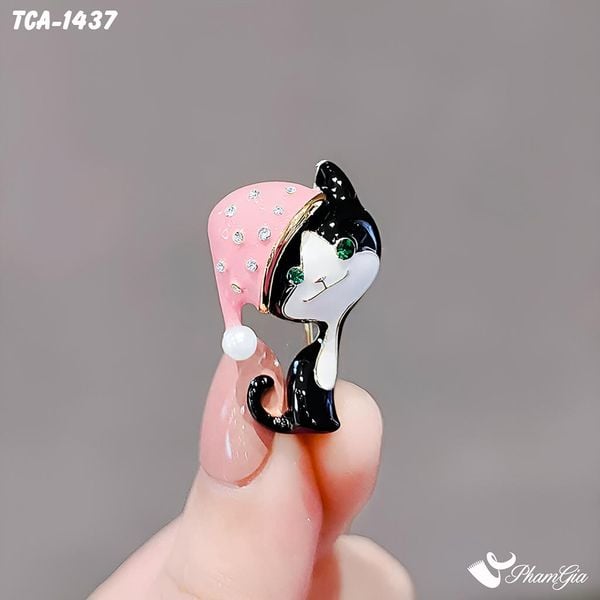 Ghim Cài Áo Mèo Con Đội Mũ Hồng Dễ Thương (TCA1437)