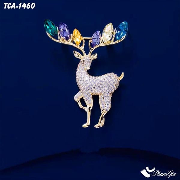 Ghim Cài Áo Nai Vàng Đính Đá Pha Lê Sang Trọng (TCA1460)