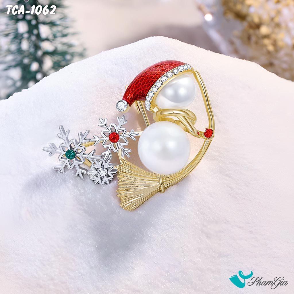 Góc Trên Ghim Cài Áo Người Tuyết Đính Ngọc Trai Dễ Thương