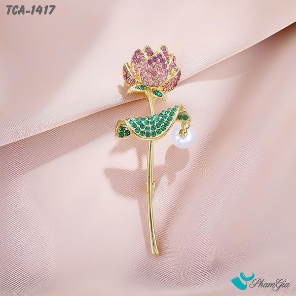 Ghim Cài Áo Nhành Hoa Sen Đính Đá Tinh Tế (TCA1417)