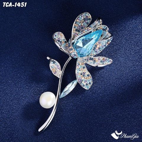 Ghim Cài Áo Nụ Hồng Pha Lê Xanh Đính Đá Sang Trọng (TCA1451)