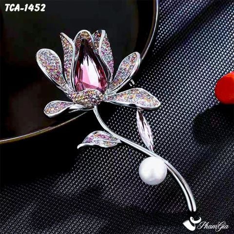 Ghim Cài Áo Nụ Hồng Pha Lê Tím Đính Đá Sang Trọng (TCA1452)