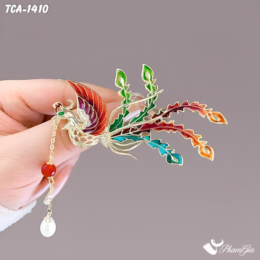 Ghim Cài Áo Phượng Hoàng Ngậm Ngọc Sắc Màu Hiện Đại