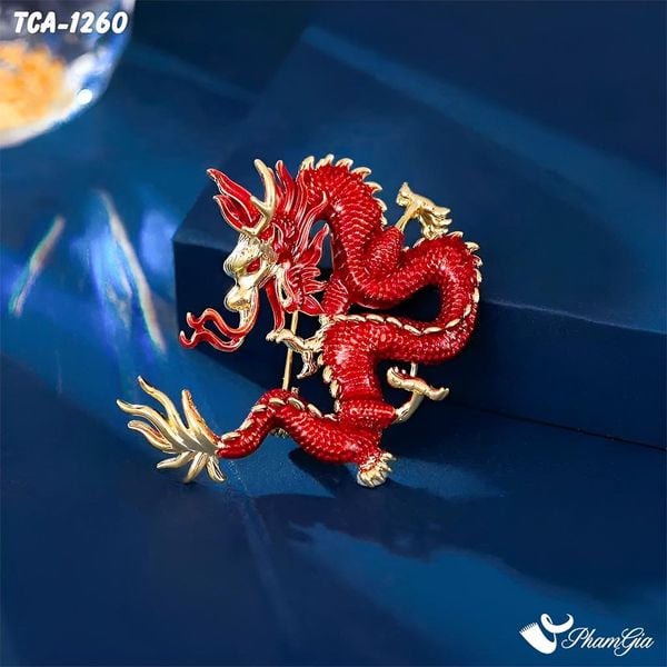 Ghim Cài Áo Rồng Đỏ Tráng Men Cá Tính (TCA1260)