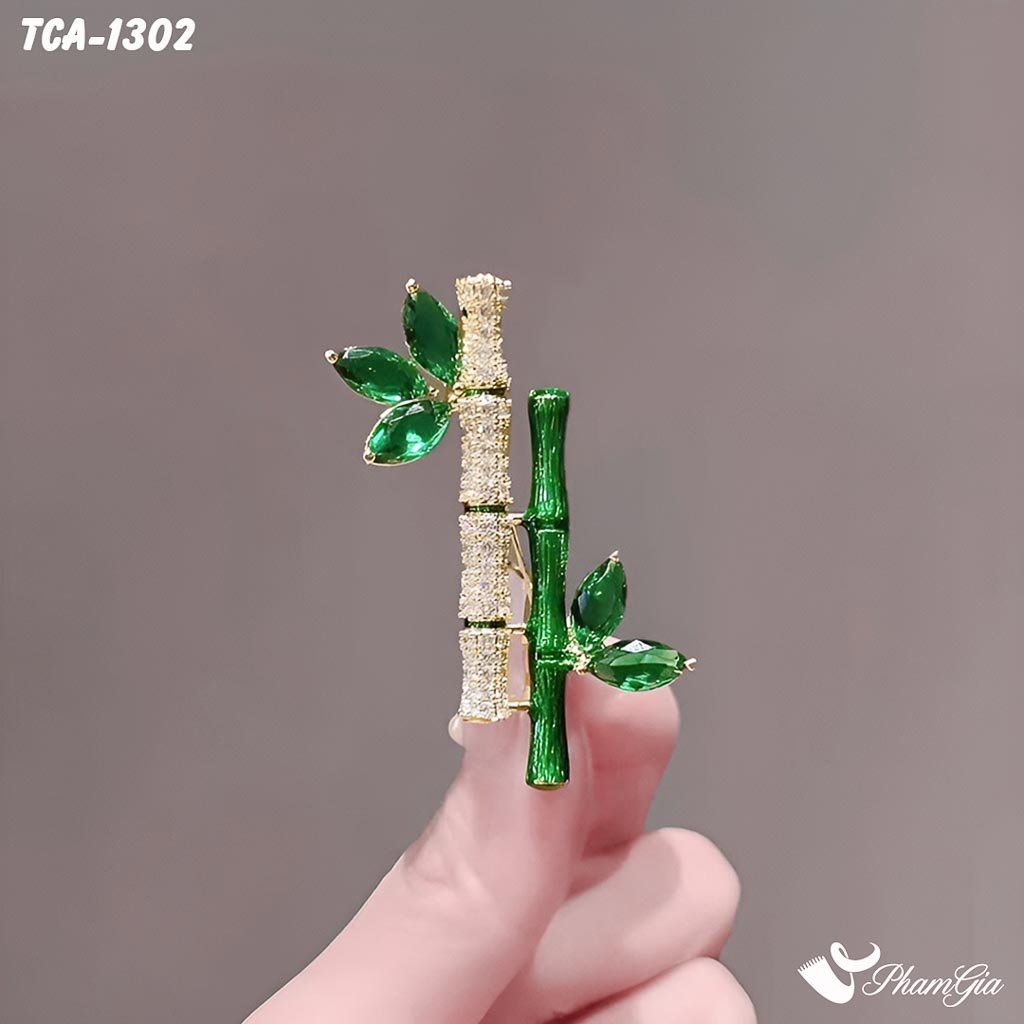 Ghim Cài Áo Song Tre Đính Đá Pha Lê Sang Trọng