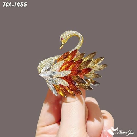 Ghim Cài Áo Thiên Nga Đính Đá Pha Lê Vàng Quý Phái (TCA1455)