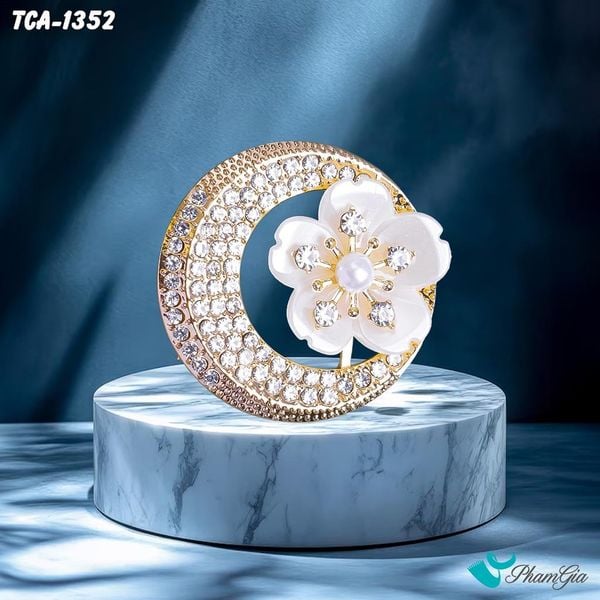 Ghim Cài Áo Trăng & Hoa Mai Trắng Đính Đá Mini Sang Trọng (TCA1352)