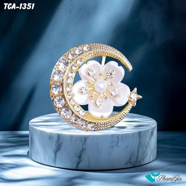 Ghim Cài Áo Trăng & Hoa Mai Trắng Đính Đá Zircon Sang Trọng (TCA1351)
