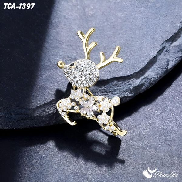 Ghim Cài Áo Tuần Lộc Vàng Đính Đá Thời Trang (TCA1397)