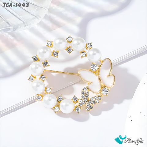 Ghim Cài Áo Vòng Hoa Bướm Đính Ngọc Trai Thanh Lịch