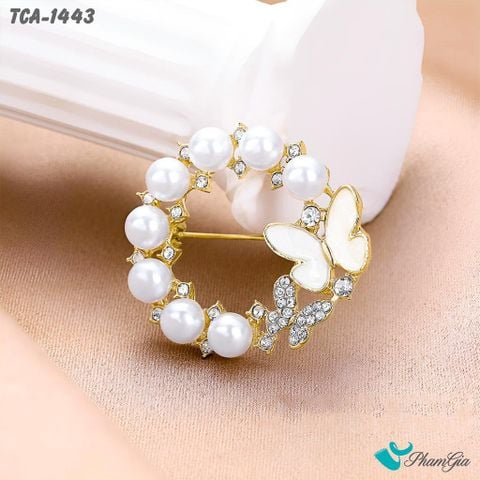 Góc Thẳng Ghim Cài Áo Vòng Hoa Bướm Đính Ngọc Trai Thanh Lịch
