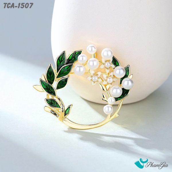 Ghim Cài Áo Vòng Hoa Nguyệt Quế Đính Ngọc Trai Thanh Lịch (TCA1507)