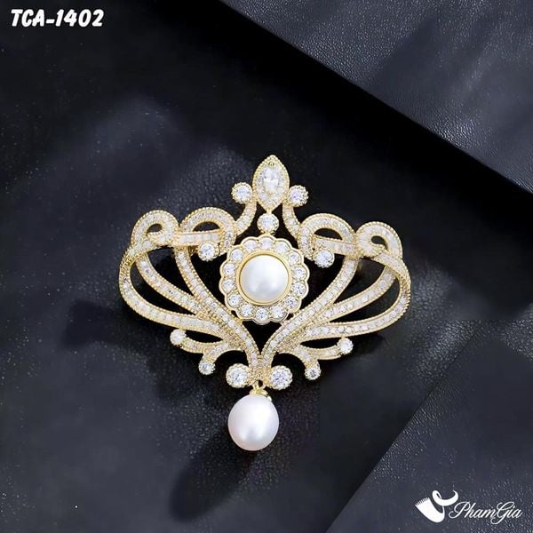 Ghim Cài Áo Vương Miệng Đính Hạt Ngọc Quý Phái (TCA1402)