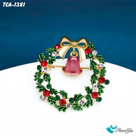 Góc Trên Gim Cài Áo Vòng Nguyệt Quế Kèm Chuông Giáng Sinh