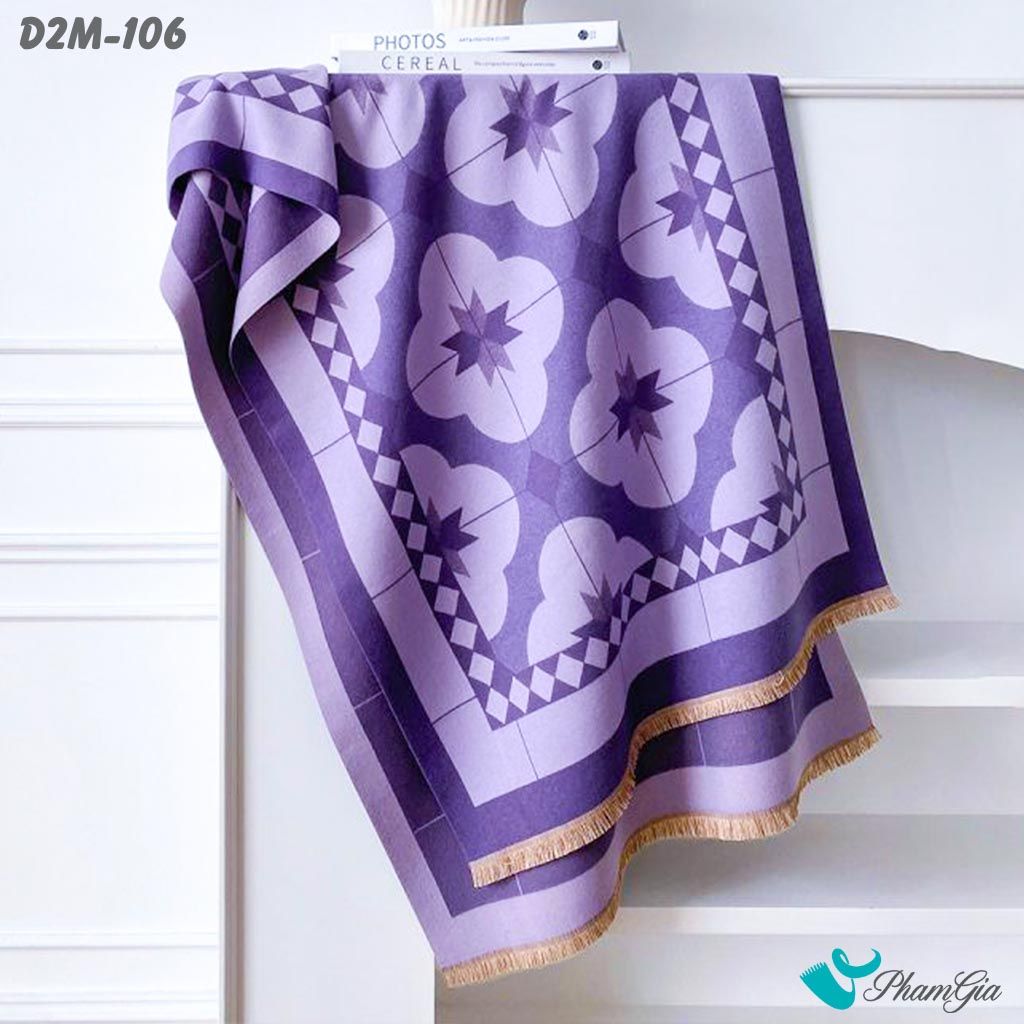 Khăn Choàng Dạ Cashmere 2 Mặt Cao Cấp Họa Tiết Hoa Bốn Cánh Màu Tím (D2M106)
