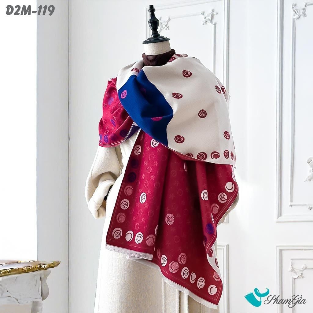 Khăn Choàng Dạ Cashmere 2 Mặt Cao Cấp Họa Tiết Retro Cá Tính Màu Đỏ (D2M119)