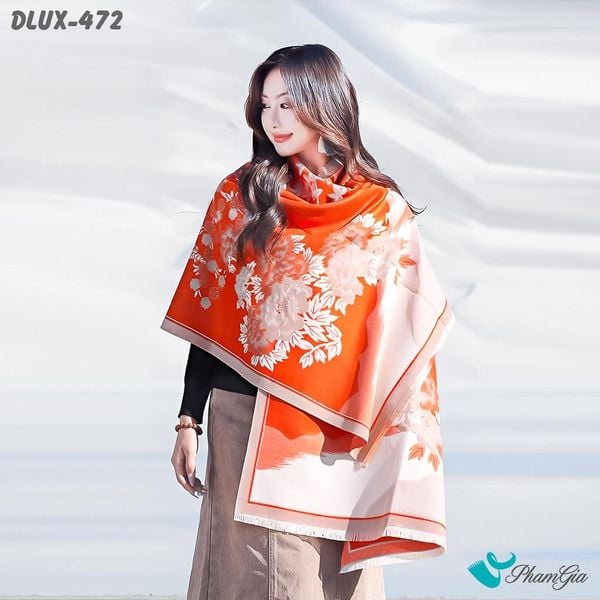 Khăn Choàng Dạ Cashmere Cao Cấp Họa Tiết Sơn Thủy Màu Cam Cháy Ấn Tượng (DLUX472)