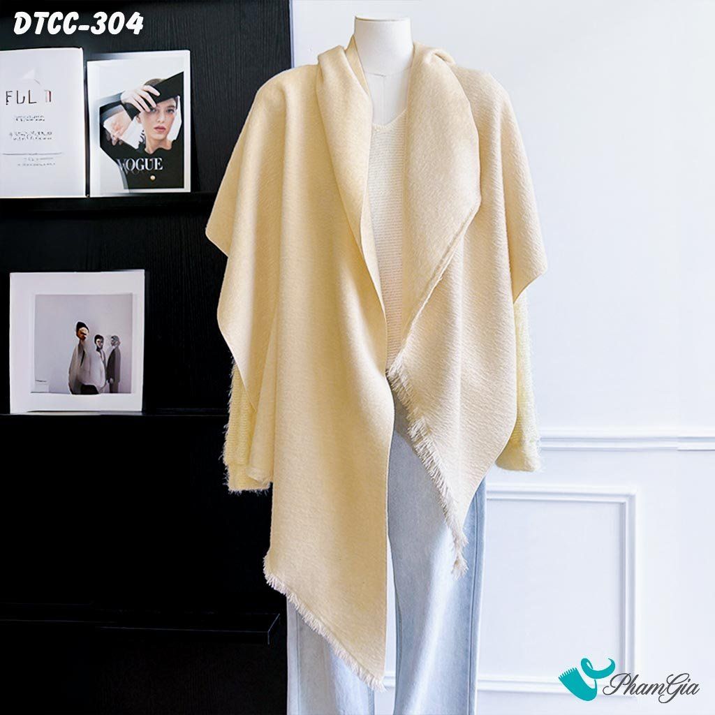 Khăn Choàng Dạ Cashmere Đơn Sắc Phối Lông Vạt Xéo Cao Cấp Màu Beige (DTCC304)