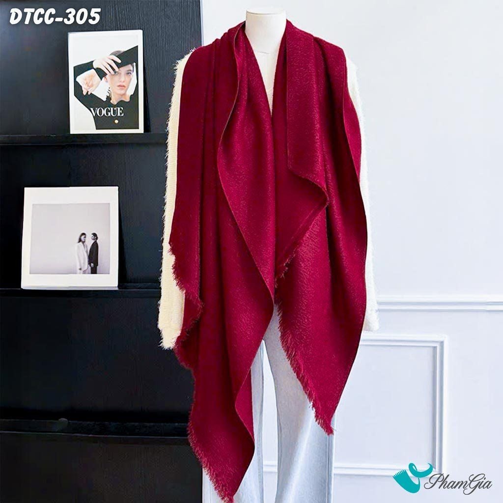 Khăn Choàng Dạ Cashmere Đơn Sắc Phối Lông Vạt Xéo Cao Cấp Màu Đỏ Đô (DTCC305)