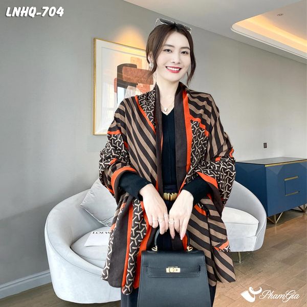 Khăn Choàng Linen Phong Cách Hàn Quốc Họa Tiết Retro Màu Cam Thanh Lịch (LNHQ704)