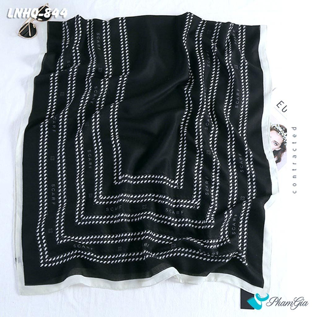 Họa Tiết Khăn Choàng Linen Phong Cách Hàn Quốc Màu Đen Viền Trắng Thanh Lịch