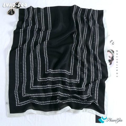 Họa Tiết Khăn Choàng Linen Phong Cách Hàn Quốc Màu Đen Viền Trắng Thanh Lịch