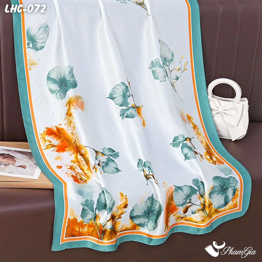 Khăn Choàng Lụa Hàng Châu Họa Tiết Lá Bồ Đề Màu Xanh Ngọc Trang Nhã (LHC072)