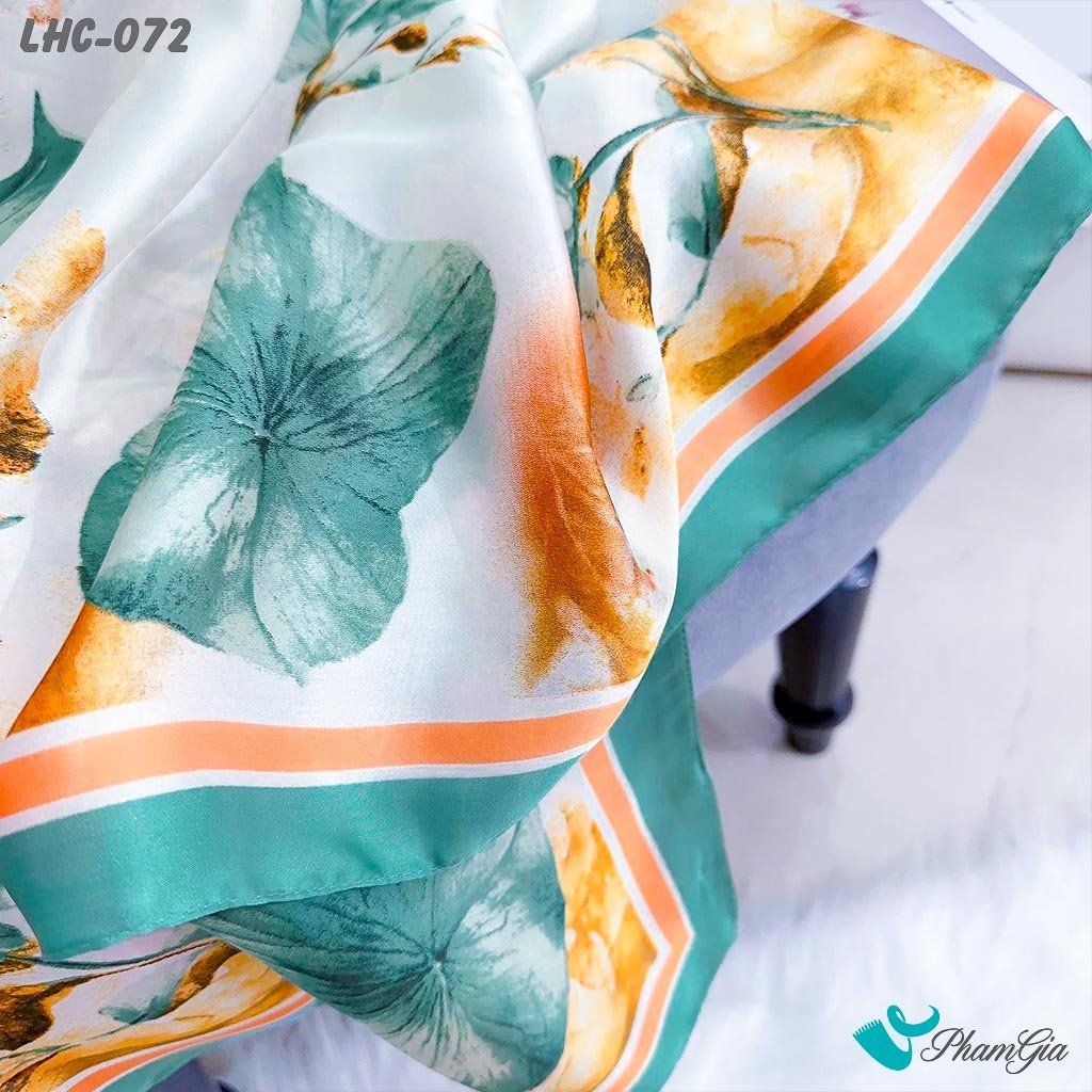 Khăn Choàng Lụa Hàng Châu Họa Tiết Lá Bồ Đề Màu Xanh Ngọc Trang Nhã (LHC072)