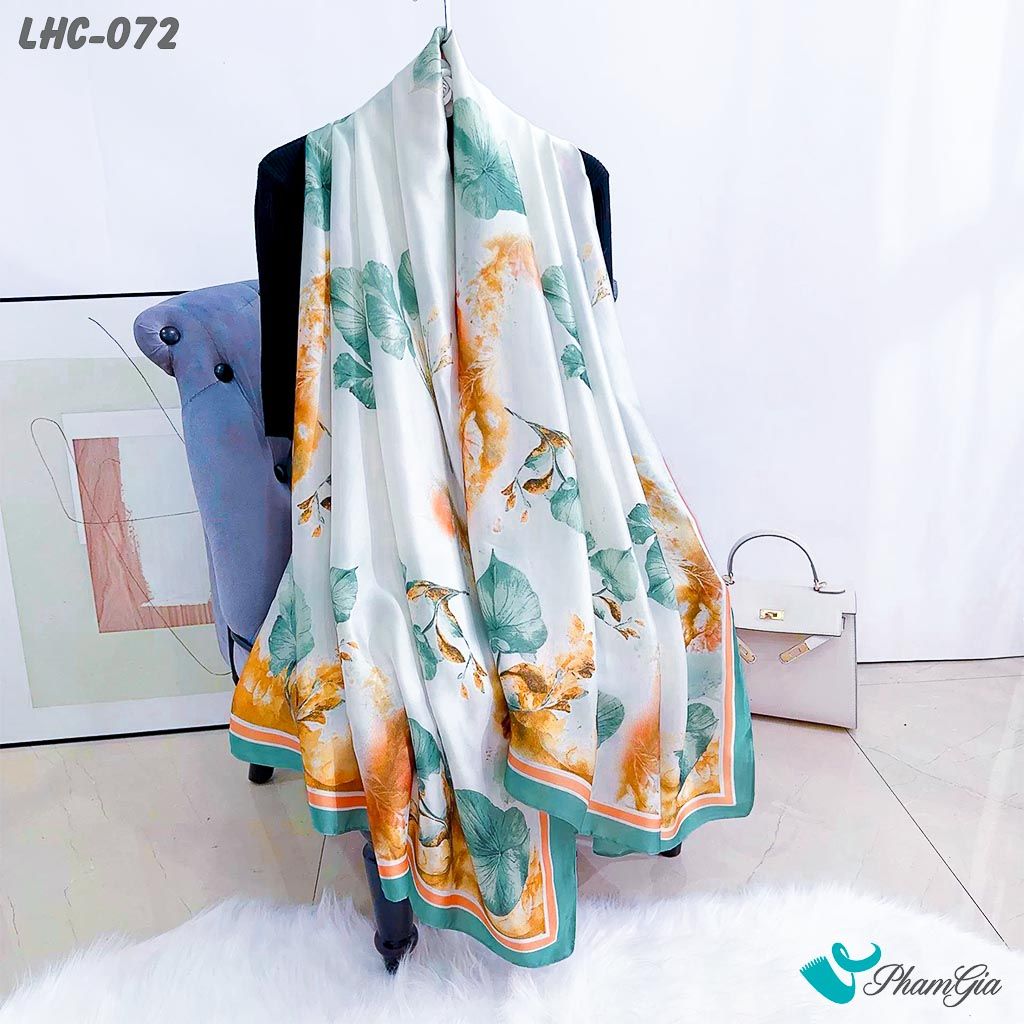 Khăn Choàng Lụa Hàng Châu Họa Tiết Lá Bồ Đề Màu Xanh Ngọc Trang Nhã (LHC072)